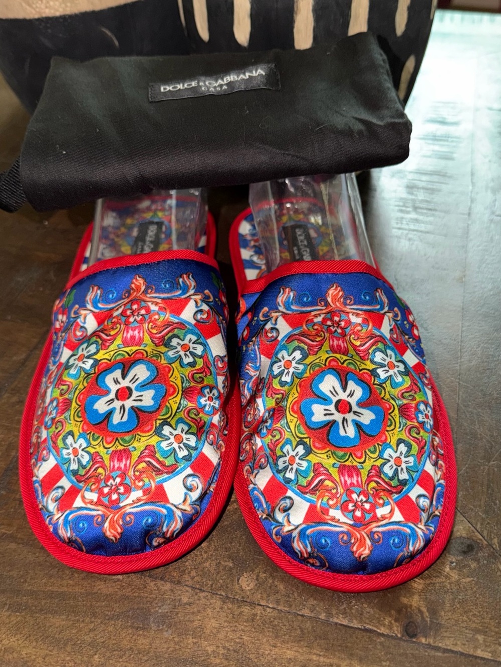 EUC Dolce & Gabbana Multicolor Floral Slip-On Shoes - Red Trim sz L
